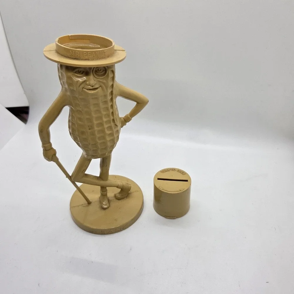VTG‎ Mr. Peanut Planters Nut Plastic Coin Bank Tan Top Hat Cane Promo 8.5